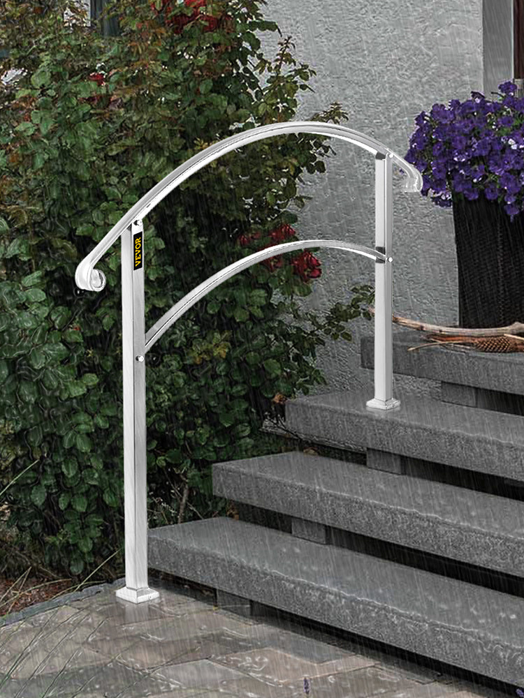 VEVOR Wrought Iron Handrail Fits 1 or 5 Steps with Installation Kit Hand Rails for Outdoor Steps Transition Handrail Stair Rail