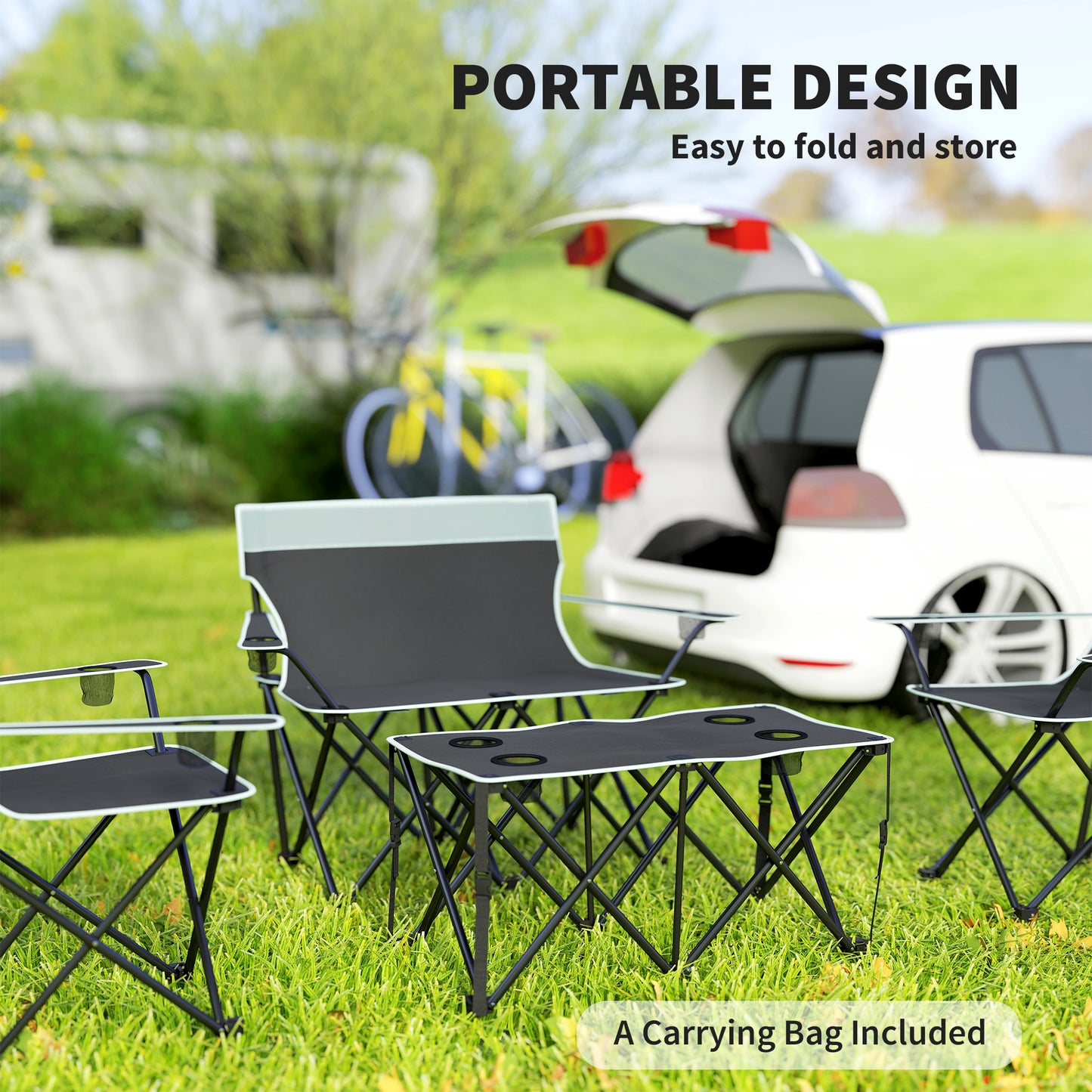 Outsunny 4 Piece Foldable Camping Table and Chairs Set, Grey