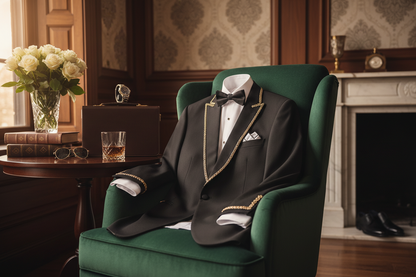 Men's Premium Tuxedo Blazer with Gold Chain Detail - Luxury Formal Jacket