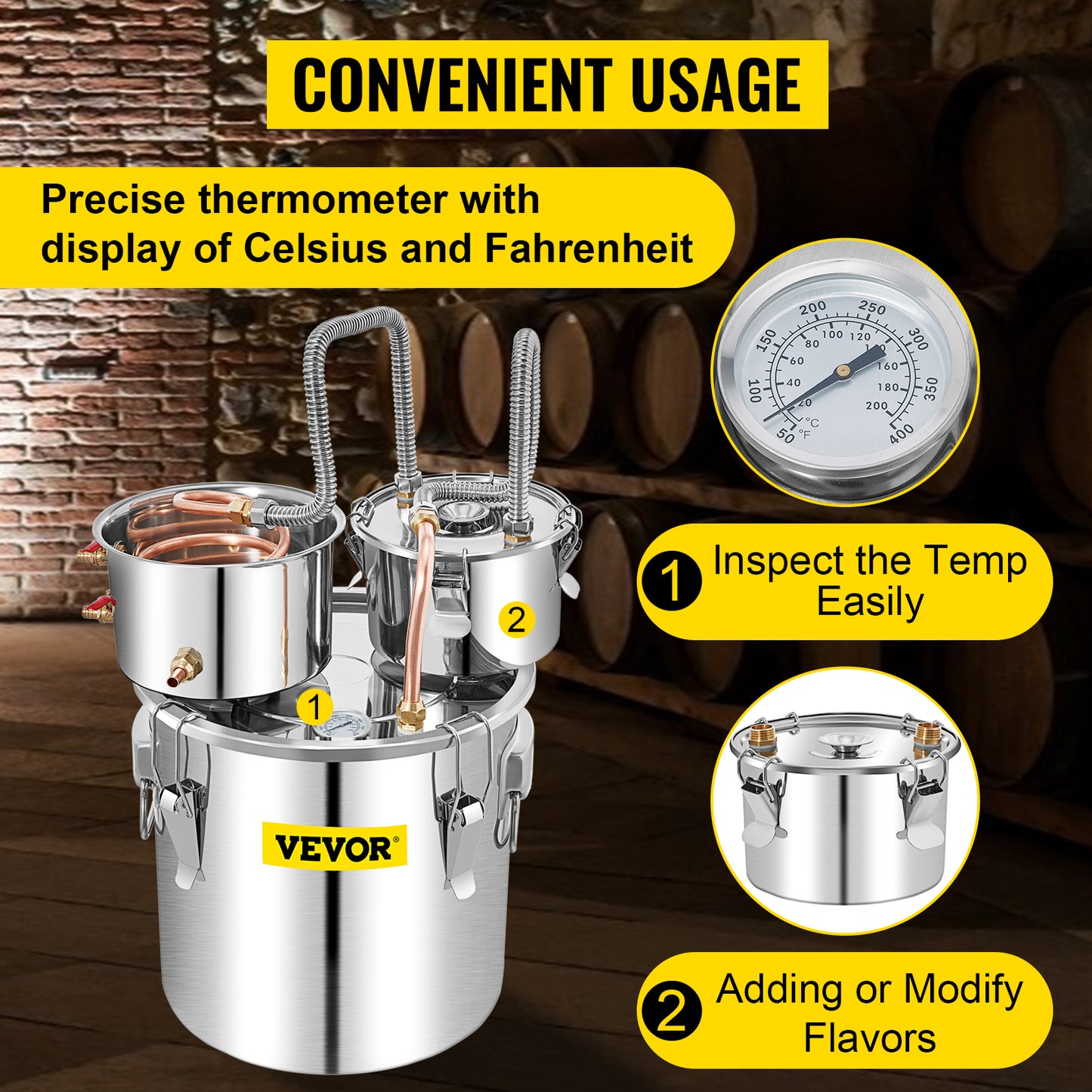 VEVOR 50L Alcohol Water Distiller Bottle DIY Moonshine Equipment Stainless Steel Brewing Machine for Whisky Wine Beer Dispenser