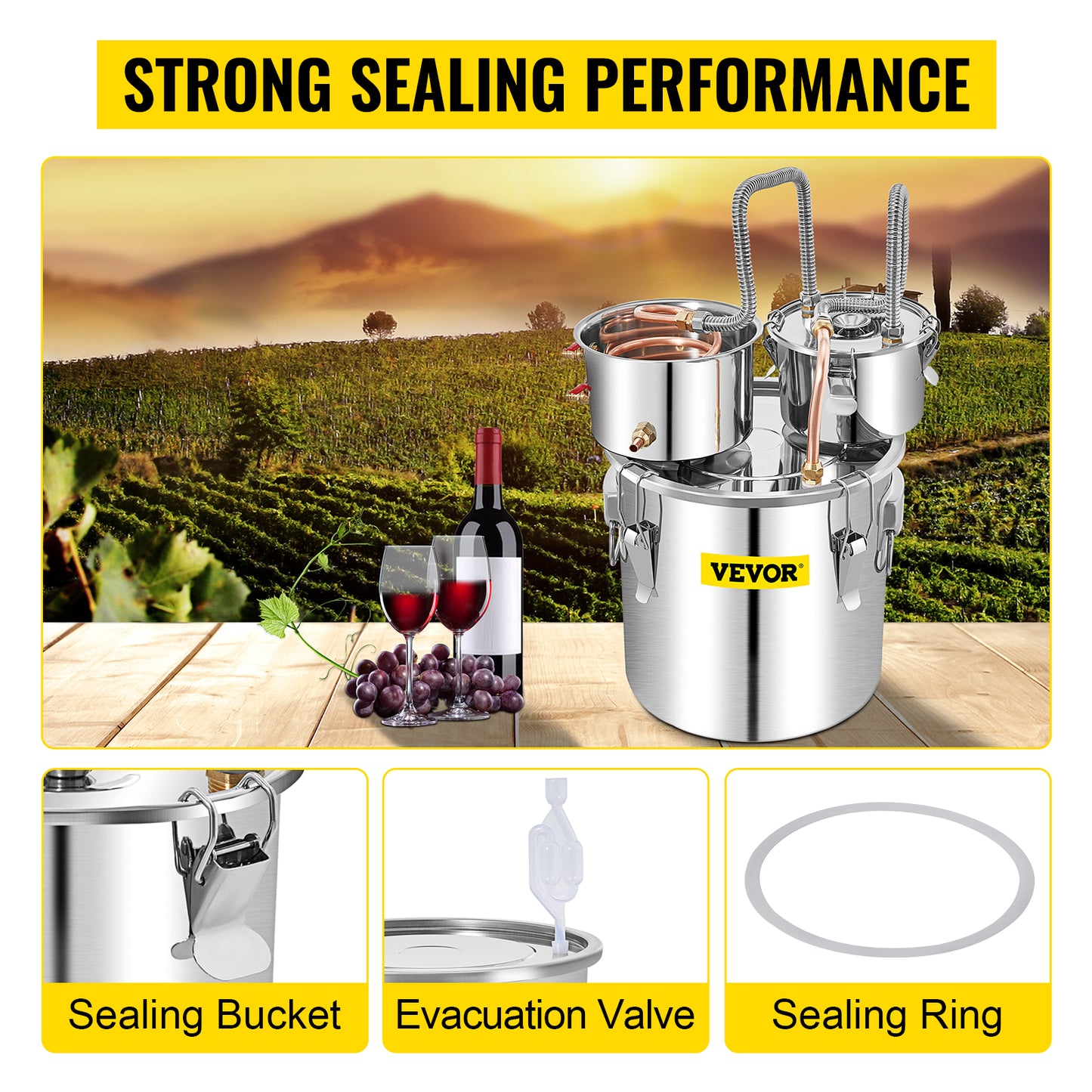 VEVOR 50L Alcohol Water Distiller Bottle DIY Moonshine Equipment Stainless Steel Brewing Machine for Whisky Wine Beer Dispenser