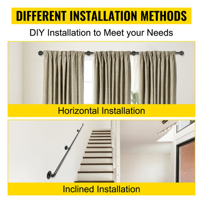VEVOR 2-13ft Secure Pipe Stair Handrails Staircase 440lbs Handrails Carbon Steel For Wall Mount Stairs Indoors And Outdoor Black