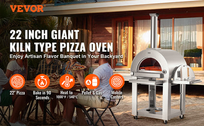 VEVOR Dual Fuel Pizza Oven for Outdoor Use 22" Pizza Oven Pellet & Gas Powered Outdoor Pizza Oven with Cordierite Pizza Stone