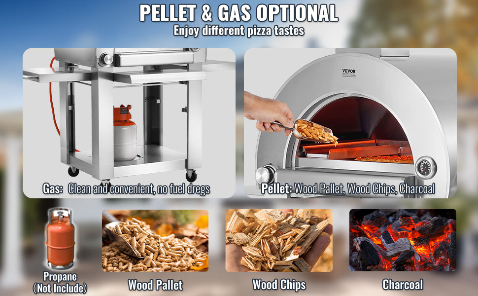 VEVOR Dual Fuel Pizza Oven for Outdoor Use 22" Pizza Oven Pellet & Gas Powered Outdoor Pizza Oven with Cordierite Pizza Stone