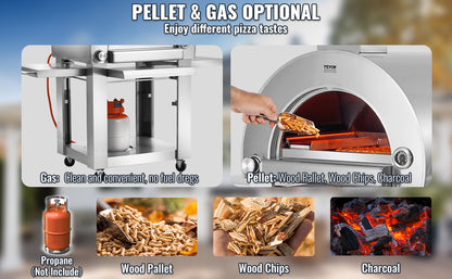 VEVOR Dual Fuel Pizza Oven for Outdoor Use 22" Pizza Oven Pellet & Gas Powered Outdoor Pizza Oven with Cordierite Pizza Stone