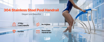 VEVOR 2 Pack 30" x 30" Swimming Pool Stair Rail 375 lbs Load Capacity w/ Quick Mount Base Plate & Complete Mounting Accessory