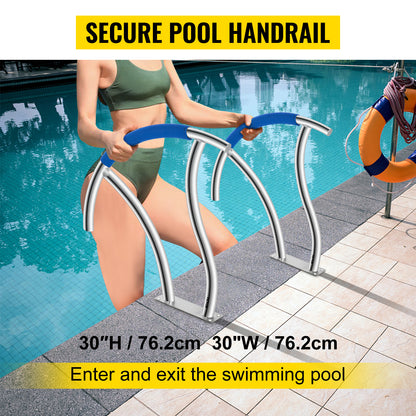 VEVOR 2 Pack 30" x 30" Swimming Pool Stair Rail 375 lbs Load Capacity w/ Quick Mount Base Plate & Complete Mounting Accessory