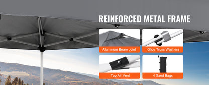 VEVOR Pop Up Canopy Tent 250D PU Silver Coated Tarp with Portable Roller Bag and 4 Sandbags Waterproof and Sun Shelter Gazebo