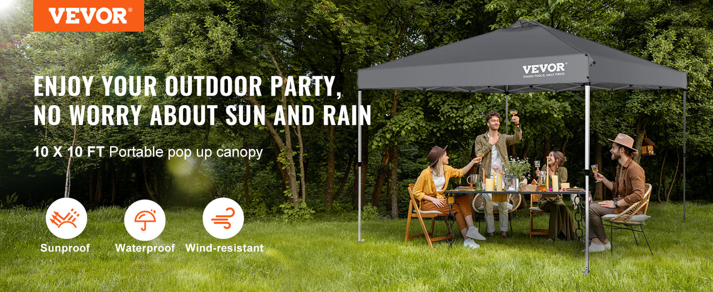 VEVOR Pop Up Canopy Tent 250D PU Silver Coated Tarp with Portable Roller Bag and 4 Sandbags Waterproof and Sun Shelter Gazebo