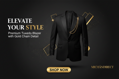 Men's Premium Tuxedo Blazer with Gold Chain Detail - Luxury Formal Jacket