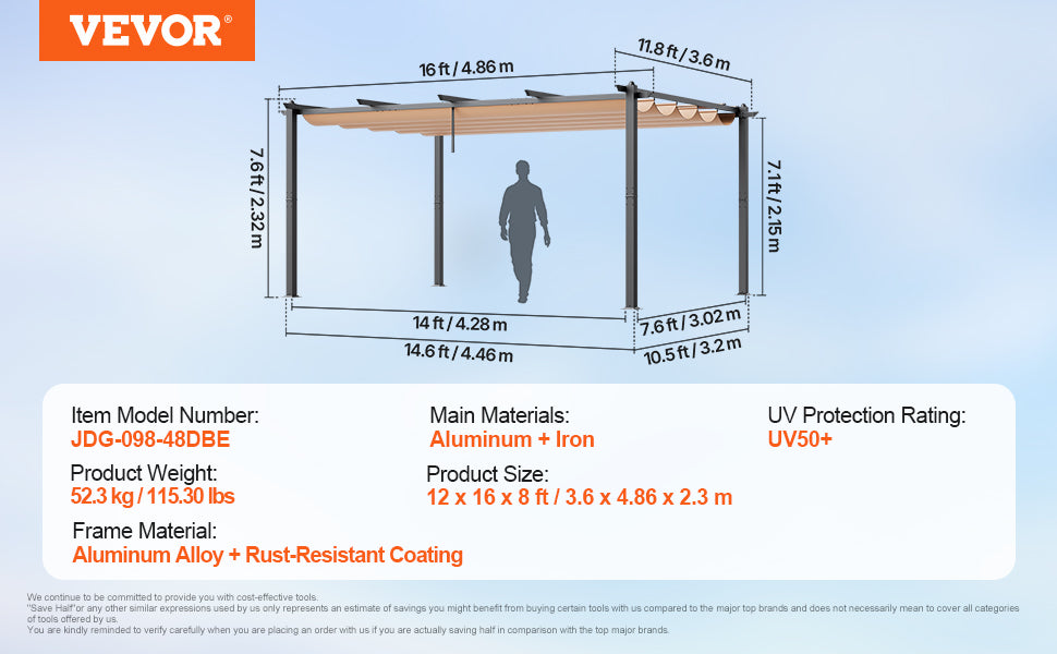 VEVOR Outdoor Retractable Pergola with Canopy Aluminum Pergola with Canopy Modern Pergola with Sun Shade Canopy for Patios