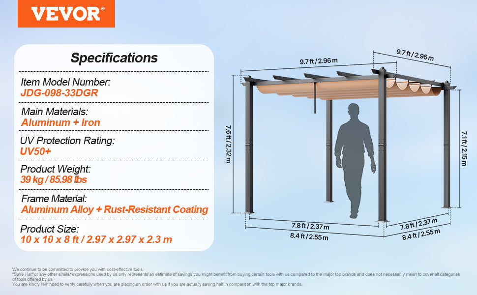 VEVOR Outdoor Retractable Pergola with Canopy Aluminum Pergola with Canopy Modern Pergola with Sun Shade Canopy for Patios