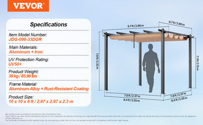 VEVOR Outdoor Retractable Pergola with Canopy Aluminum Pergola with Canopy Modern Pergola with Sun Shade Canopy for Patios