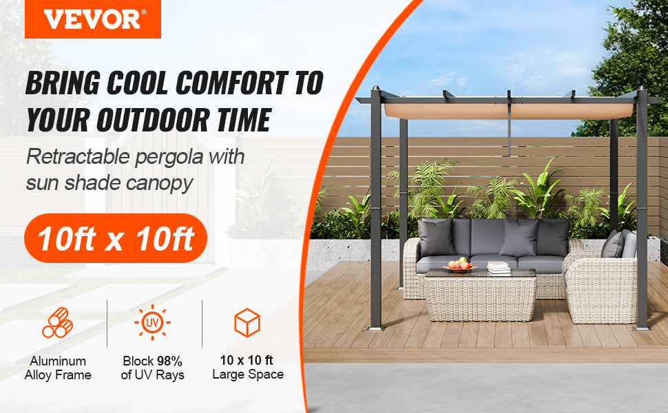 VEVOR Outdoor Retractable Pergola with Canopy Aluminum Pergola with Canopy Modern Pergola with Sun Shade Canopy for Patios