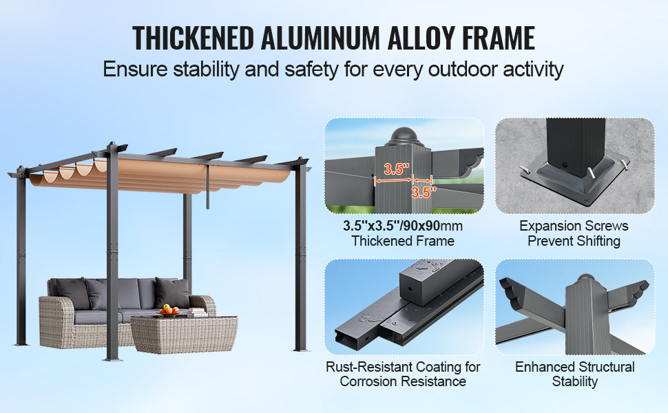 VEVOR Outdoor Retractable Pergola with Canopy Aluminum Pergola with Canopy Modern Pergola with Sun Shade Canopy for Patios