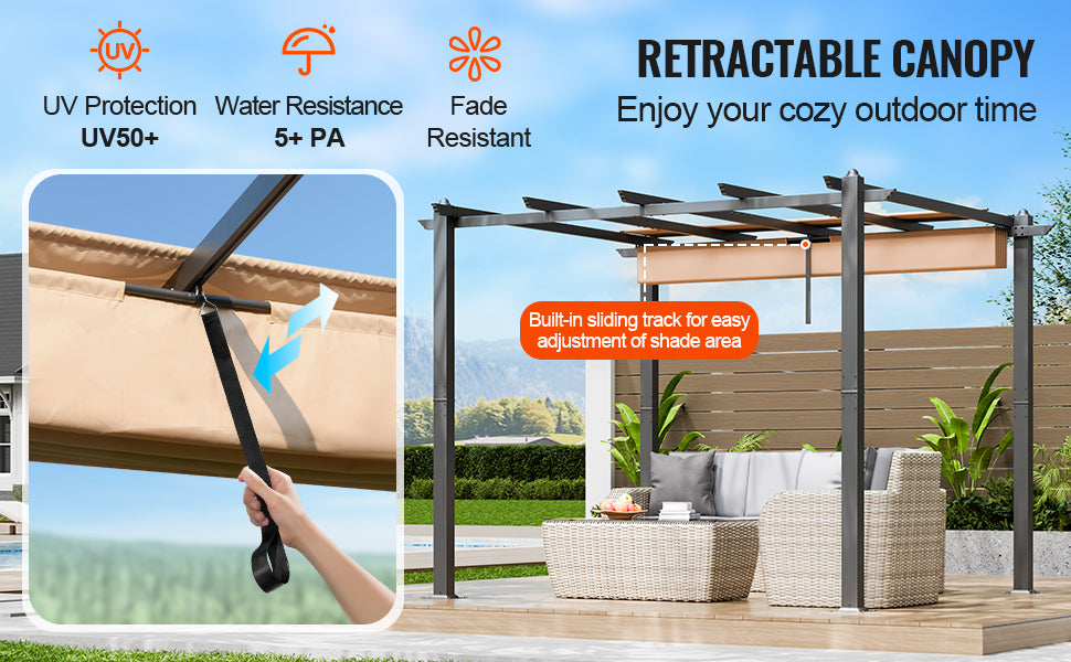 VEVOR Outdoor Retractable Pergola with Canopy Aluminum Pergola with Canopy Modern Pergola with Sun Shade Canopy for Patios