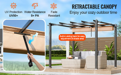 VEVOR Outdoor Retractable Pergola with Canopy Aluminum Pergola with Canopy Modern Pergola with Sun Shade Canopy for Patios