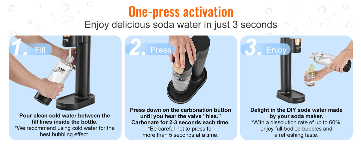 VEVOR Sparkling Water Maker Soda Machine for Home Carbonating Seltzer Water Starter Kit w/ Mainstream Screw-in 60L CO2 Cylinder