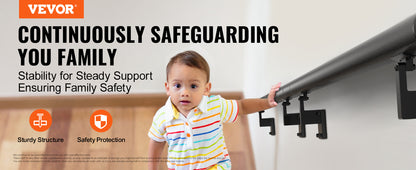 VEVOR 4/5/7/12 ft Handrail Stair Railing 440 LBS Wall Mount Stairway Hand Rail with Installation Kit for Indoor Outdoor Stairs