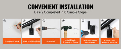 VEVOR 4/5/7/12 ft Handrail Stair Railing 440 LBS Wall Mount Stairway Hand Rail with Installation Kit for Indoor Outdoor Stairs