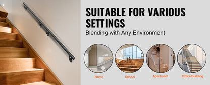 VEVOR 4/5/7/12 ft Handrail Stair Railing 440 LBS Wall Mount Stairway Hand Rail with Installation Kit for Indoor Outdoor Stairs